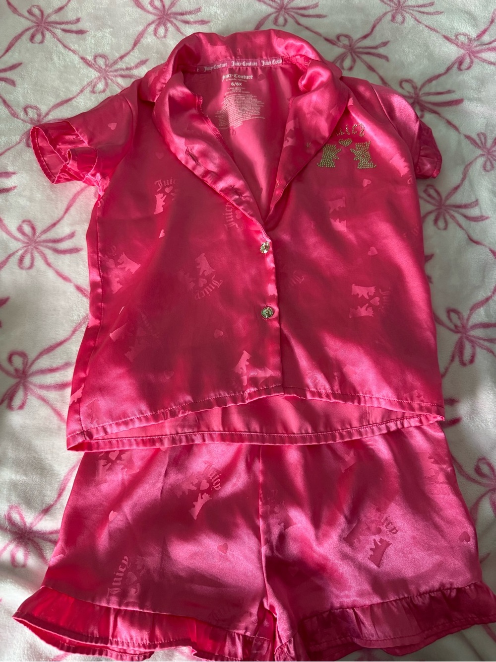 Juicy Couture Bright Pink Satin Short Pajama Set